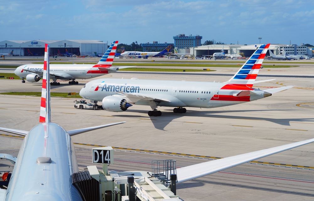 American Airlines planes on runway 