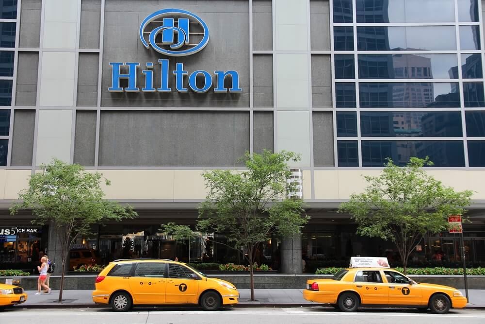 Hilton Logo Outside Hotel New york city 