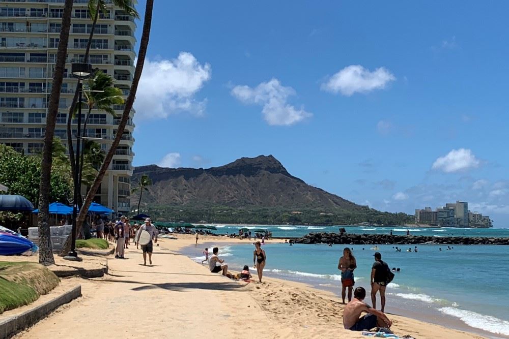 view of diamond head from waikiki beach in honolulu