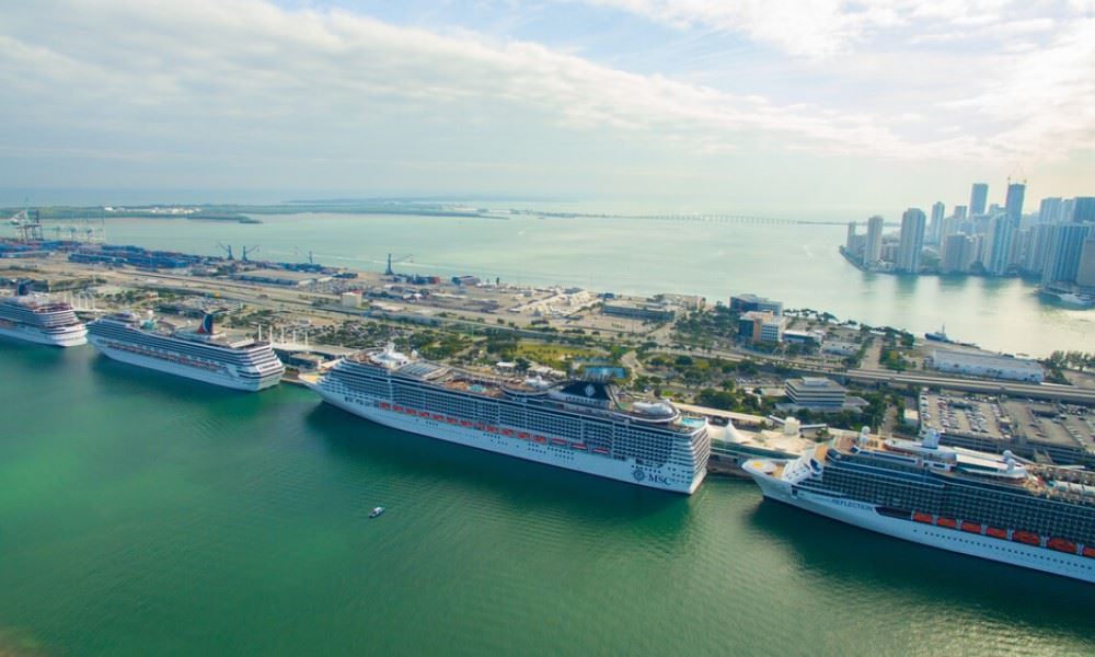 cruise ships lined up at Port Miami