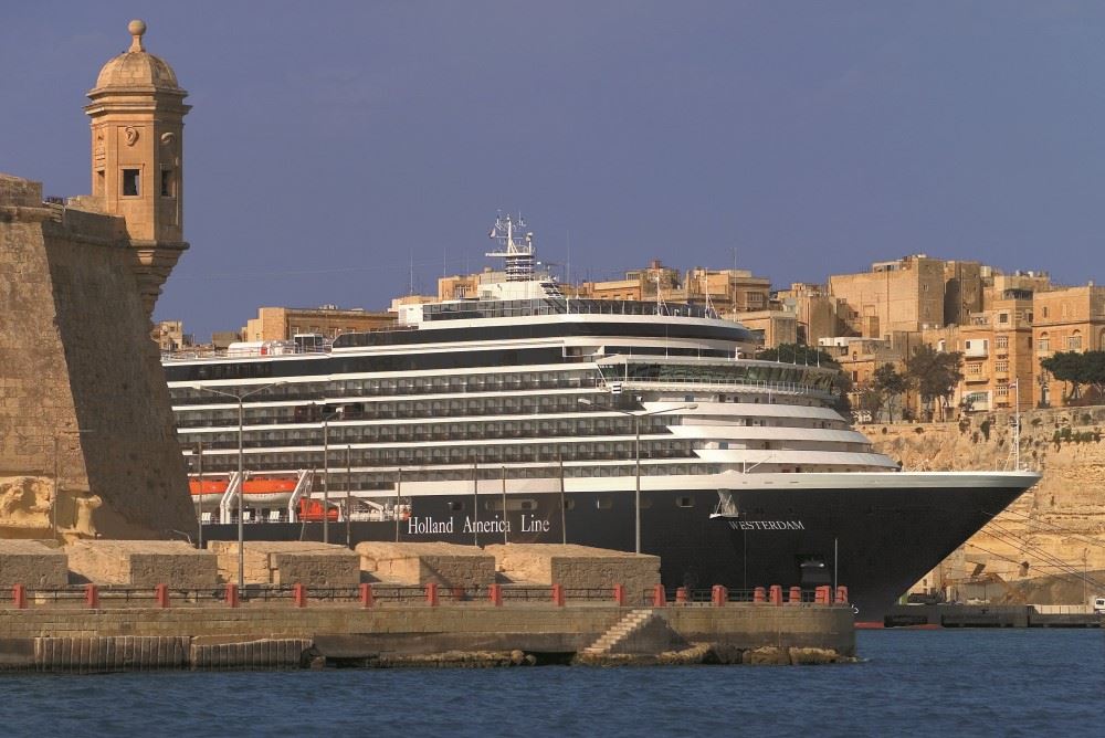 westerdam cruise ship sailing into valletta malta