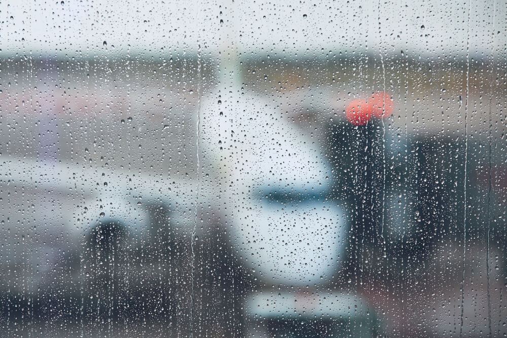 rainy window at airport in Florida ahead of Hurricane Idalia 