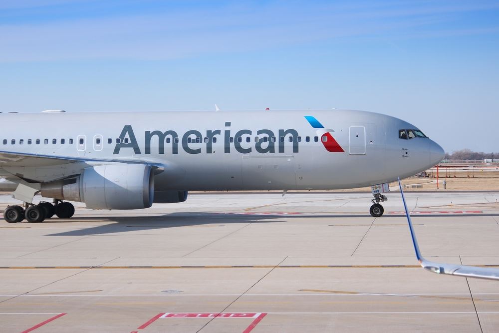 American Airlines plane on runway waiting to takeoff 