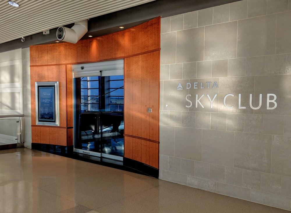 Delta Sky Club logo outside of entrance 
