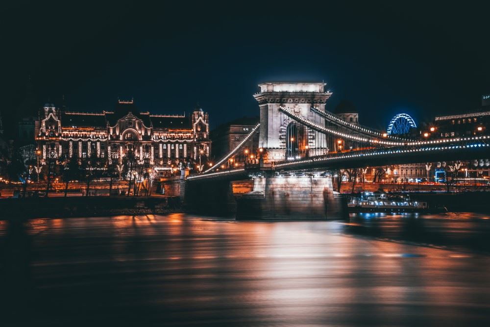 budapest at night as seen from the danube river