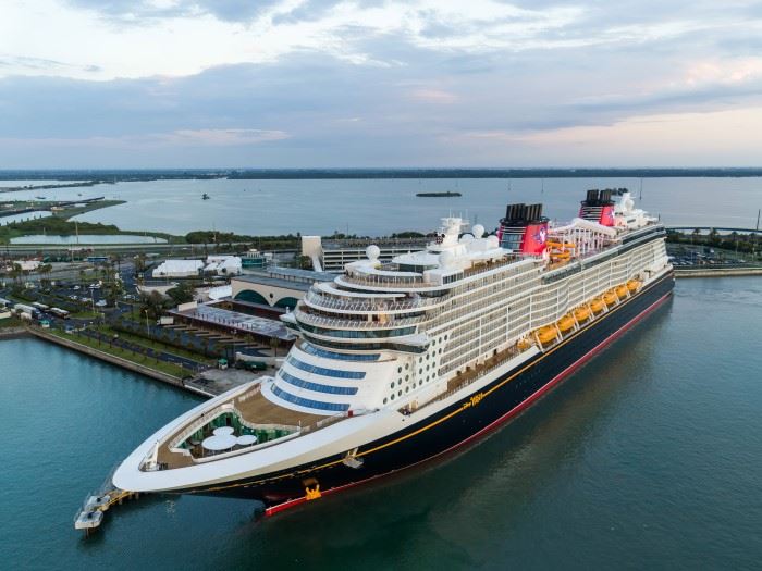 the disney wish cruise ship docked in port