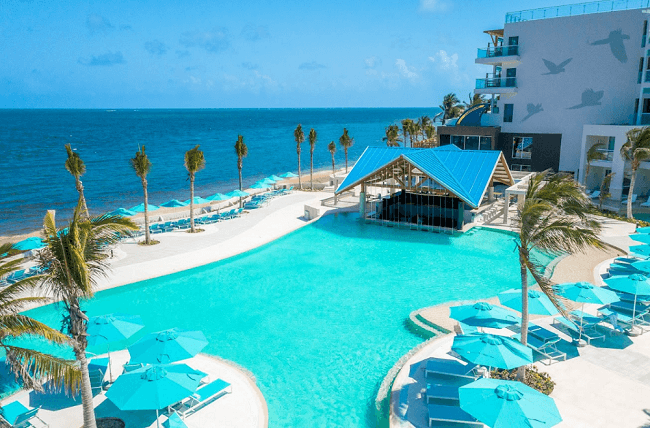 Margaritaville Beach Resort Riviera Maya pool aerial view 