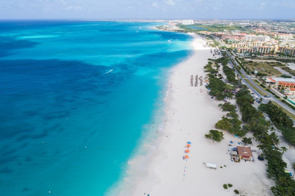 bird's eye view of aruba's eagle beach