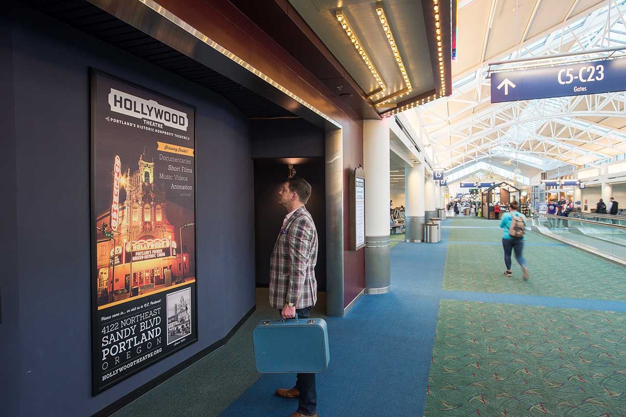 Aside from the first airpot distillery tasting room, Portland also offers a PDX Hollywood Theatre to kill time. Photo: Portland International. 