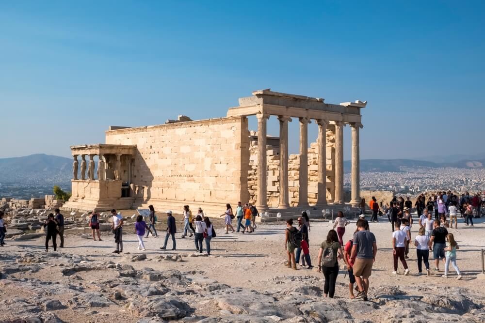 Tourists at the Parthenon in Greece 