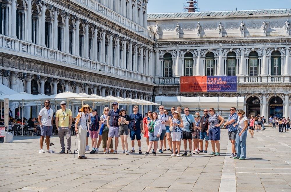 group of tourists in venice