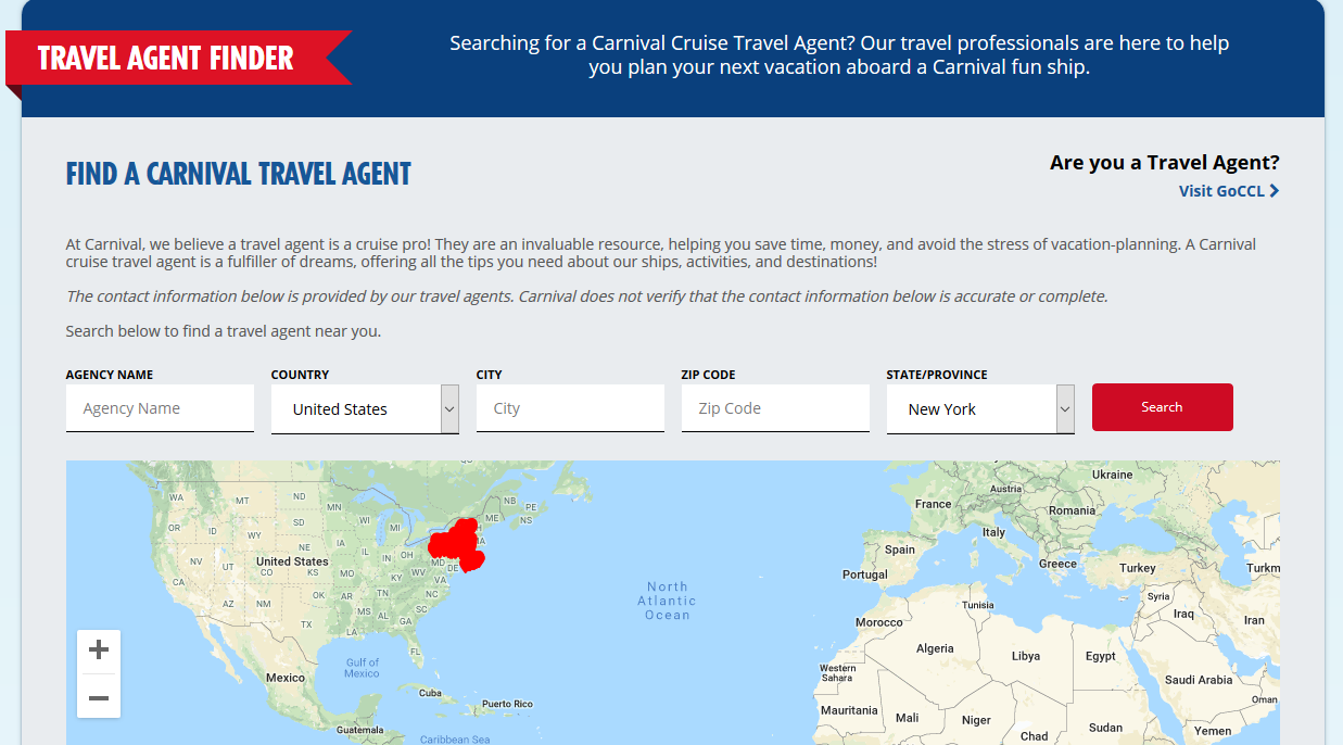 Carnival Cruise Line Launches Redesigned Travel Agent Finder on Its Website