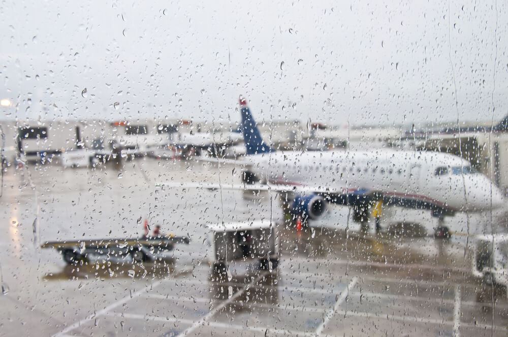 Hurricane rain at the airport 