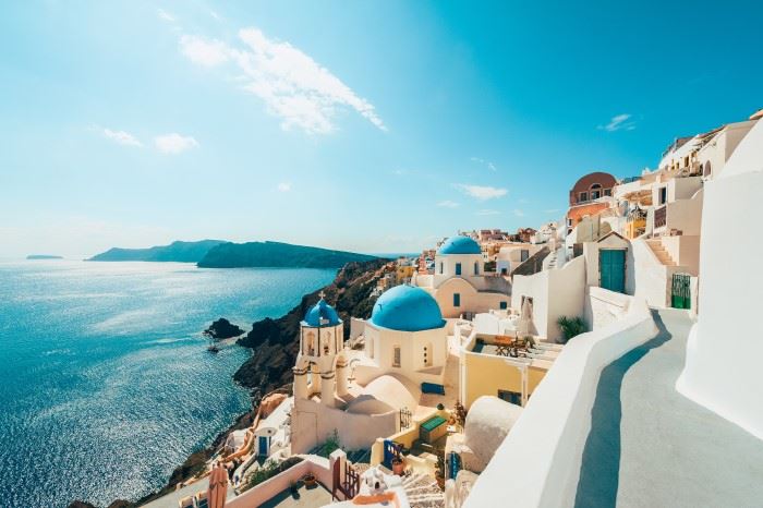 the blue roofs of santorini
