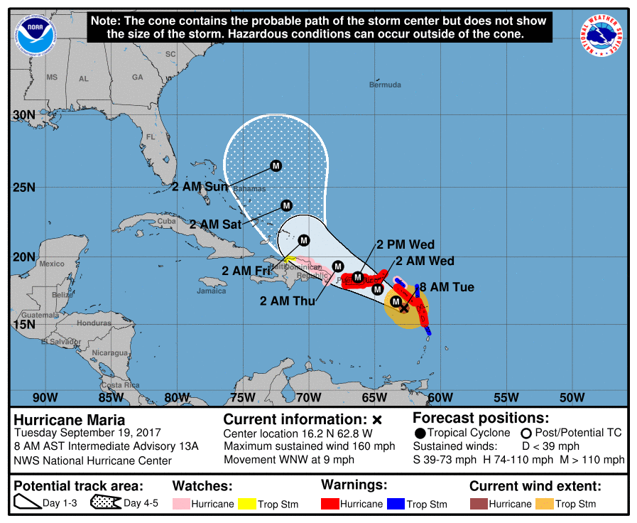 Hurricane Maria Intensifies as it Moves Toward Puerto Rico