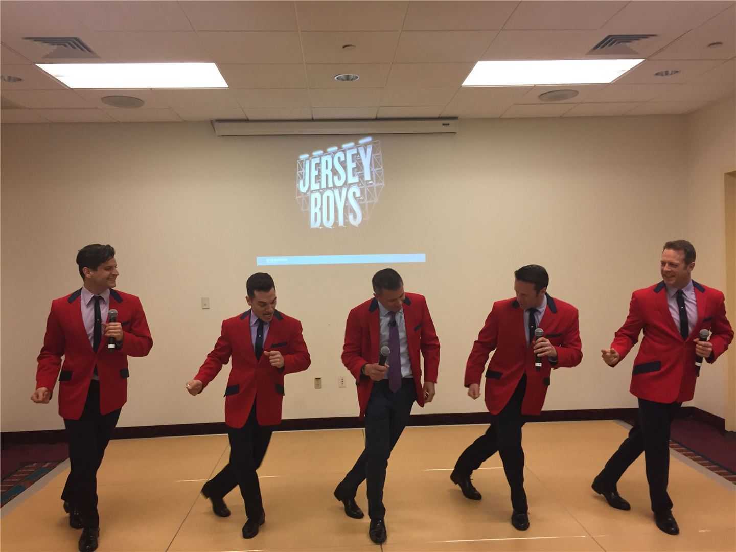 Stuart and the cast of NCL's Jersey Boys production at CLIA 360 in 2017.