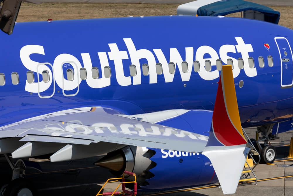 Southwest Airlines planes waiting on runway in Orlando 