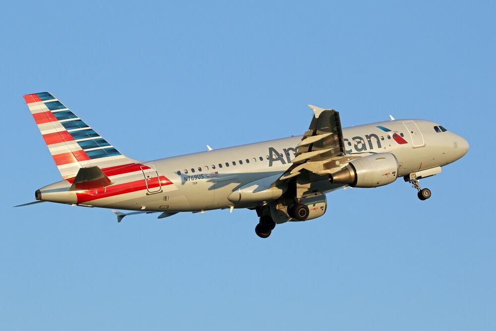 American Airlines plane flying 