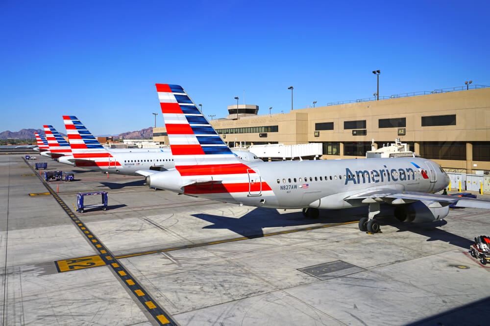 American Airlines plans on runway in JFK Airport in New York City 