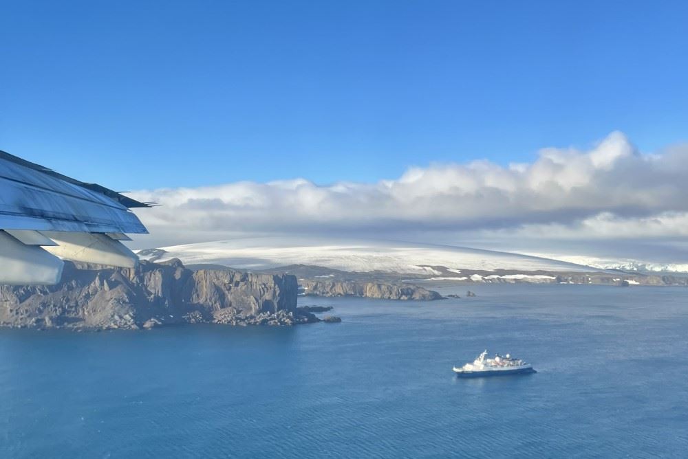 view of quark expeditions' ocean adventure from a plane flying over the drake passage