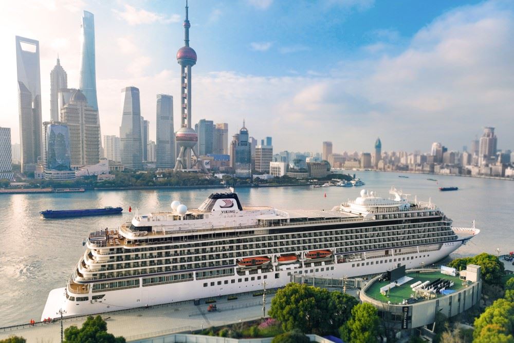 viking yi dun cruise ship docked in shanghai