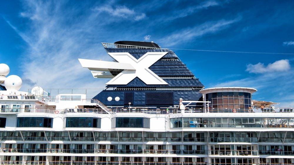 the celebrity x logo on a cruise ship in the bahamas