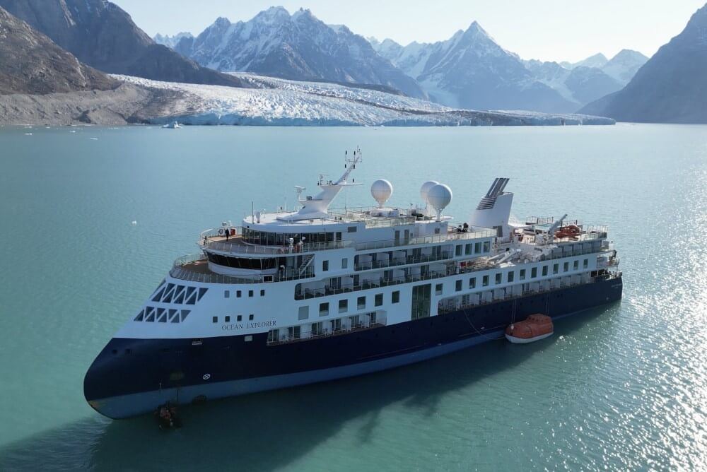 grounded cruise ship in alpefjord northeast greenland national park