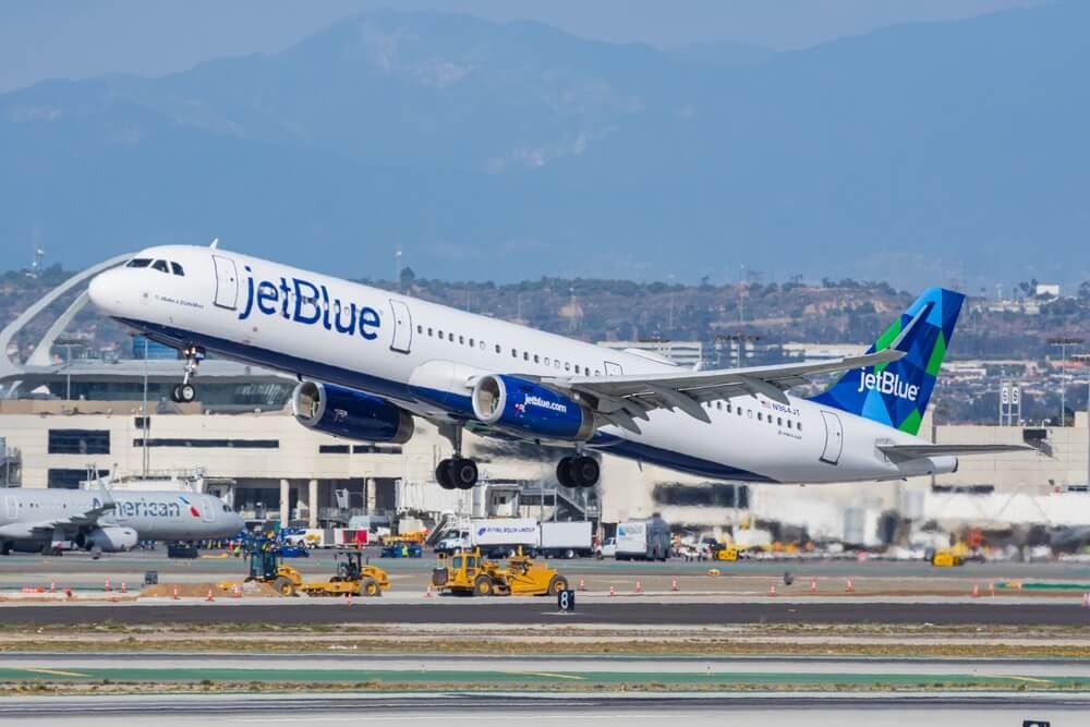 JetBlue plane taking off 