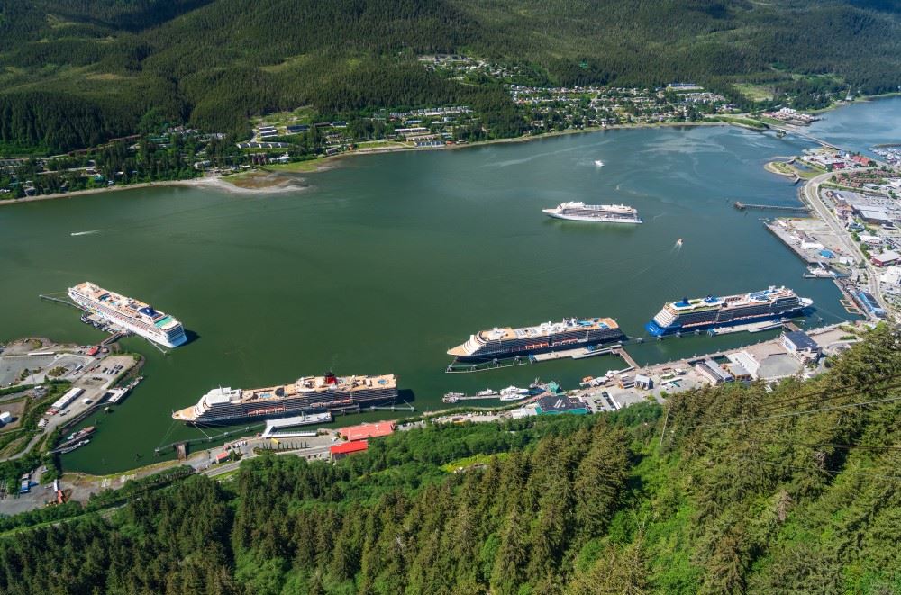 several cruise ships docked at the port of Juneau Alaska