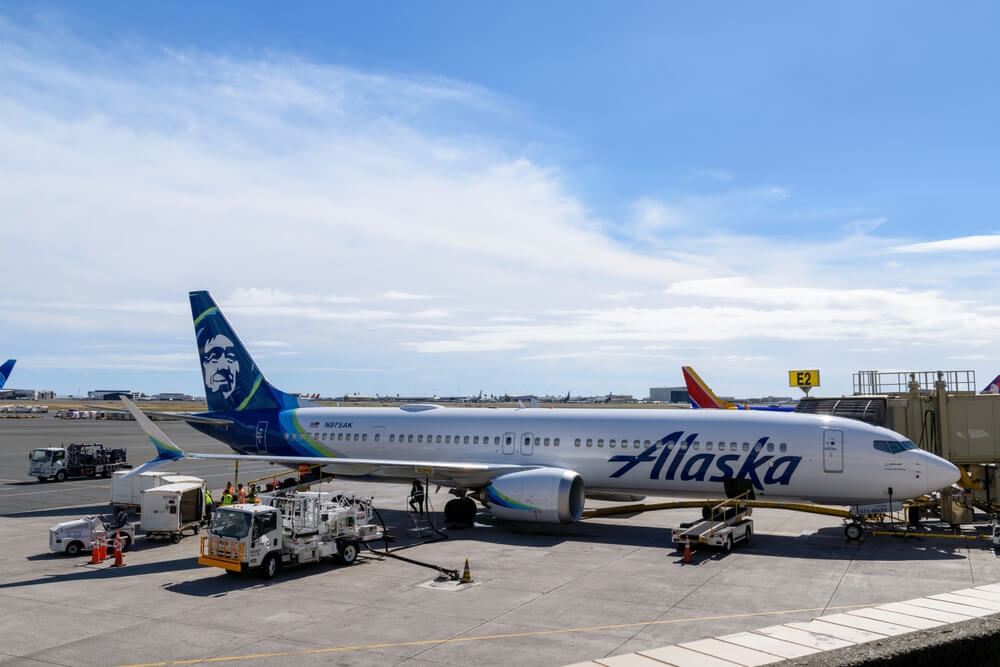 Alaska Airlines 787-8 aircraft on the groudn 