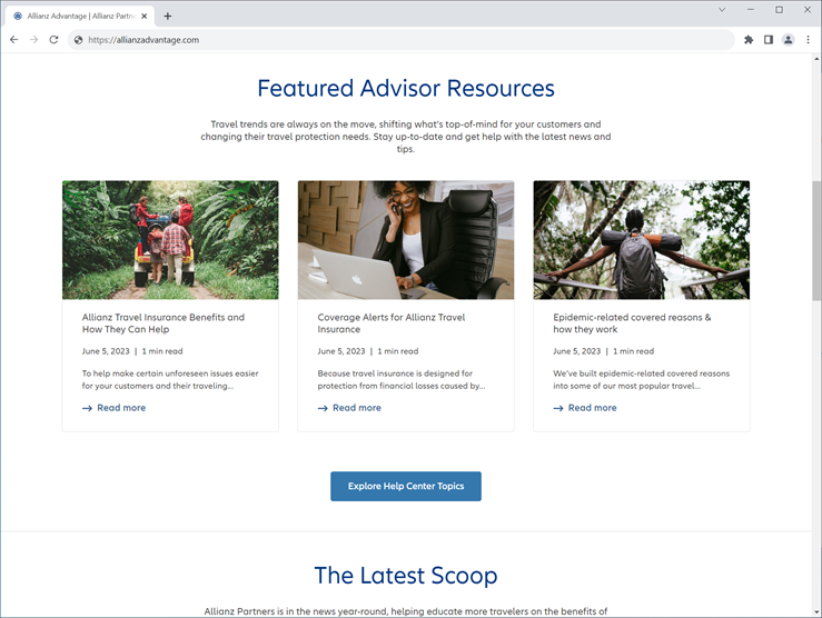 Allianz New Travel Advisor Portal website 