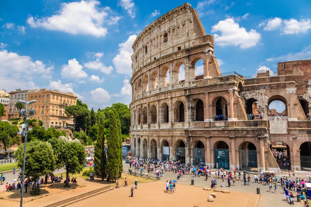 View of the Colosseum in Rome after vandalism 