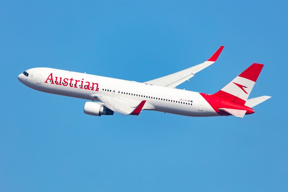 Austrian Airlines plane in the air 