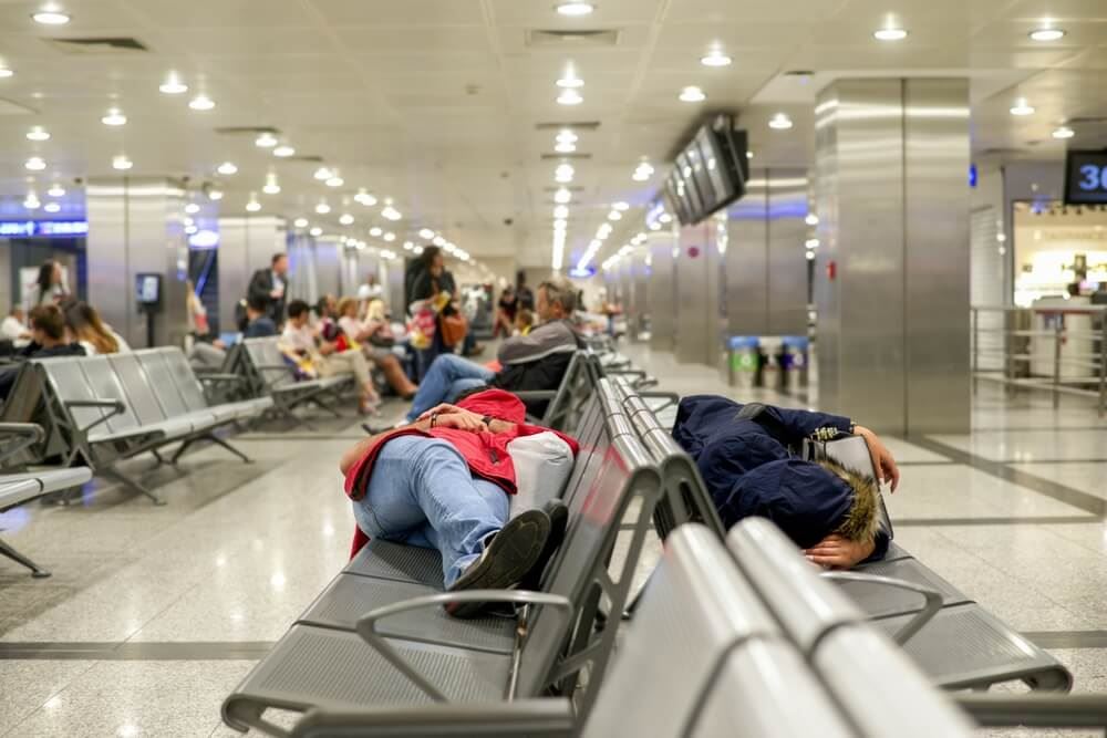Travelers waiting on delayed flight 