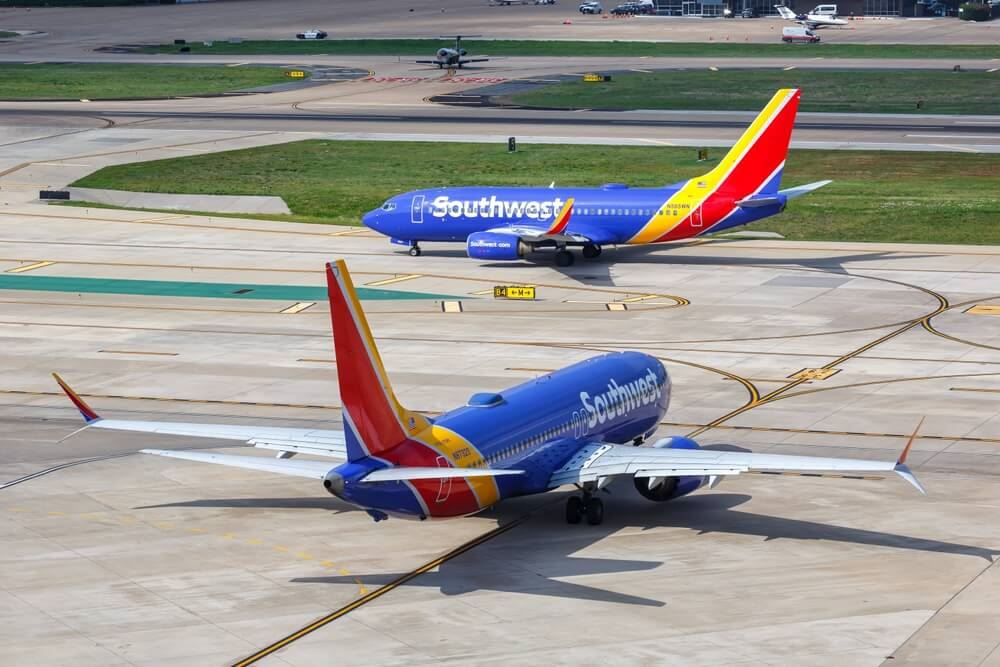 two Southwest planes on runway 
